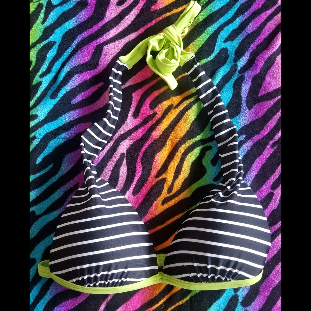 🖤💚*4/$15* since Juniors Swim Top Padded Push Up Stripes Tie Clasp Small A B
